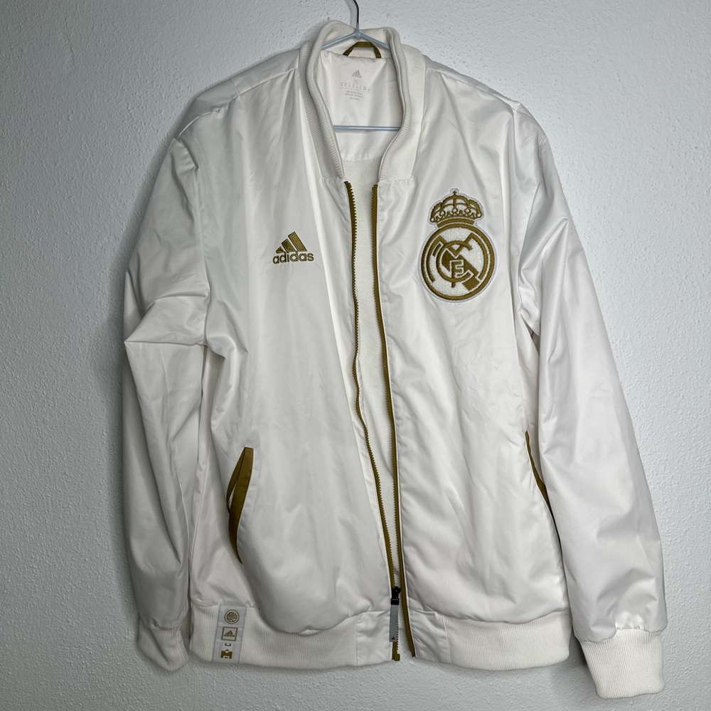 Real Madrid Club Adidas Men's White and  Gold Bomber Jacket